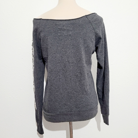Reflex Womens Gray Sweatshirt Off Shoulder Love Embroidered On Sleeve Size Small - Picture 3 of 11